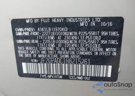 2017 Subaru Crosstrek Premium from USA, damaged, VIN JF2GPADC1H8215261